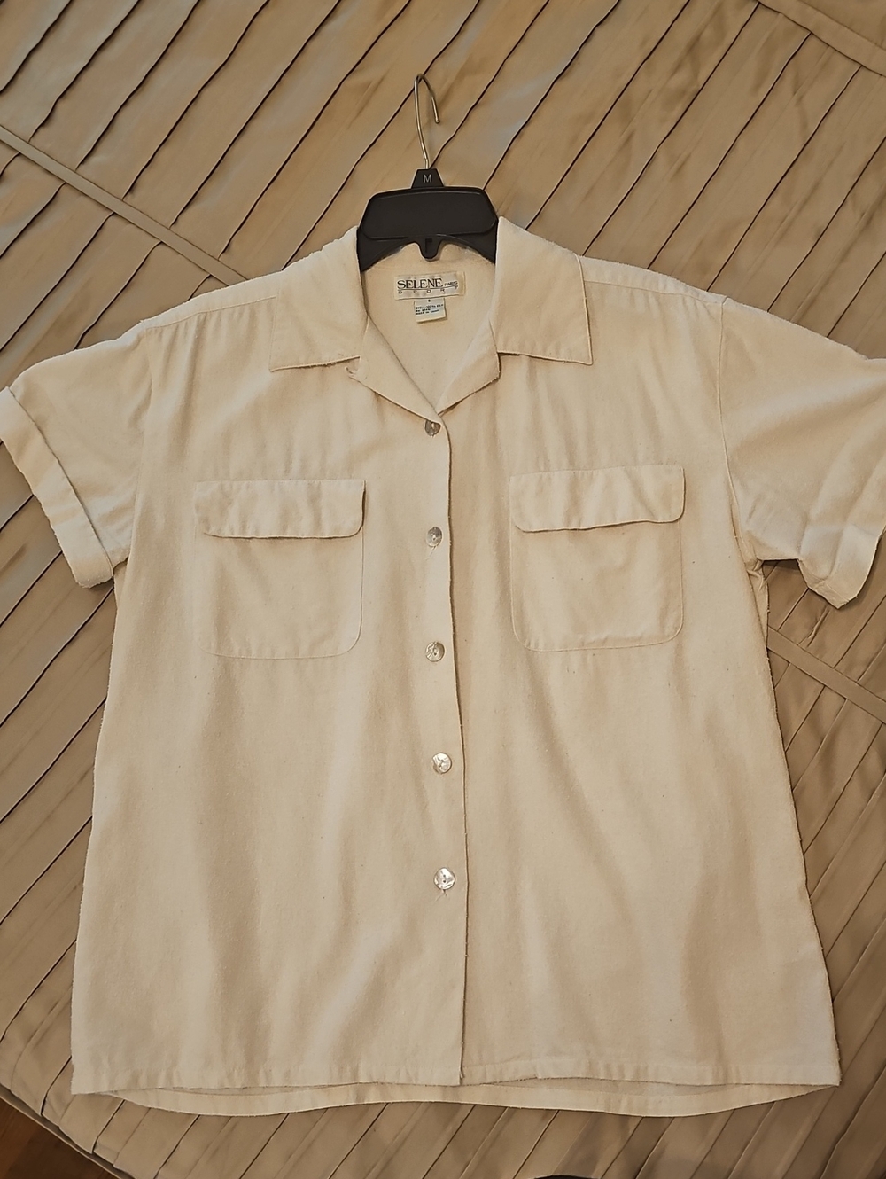 Vintage Cream Short Sleeve Button Front Top